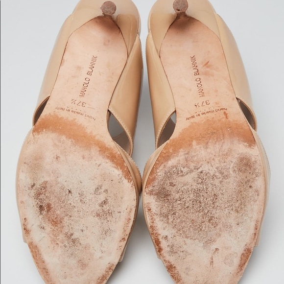 Manolo Blahnik Sz 37.5 Ripta Beige Mule OpenToe - Picture 5 of 5